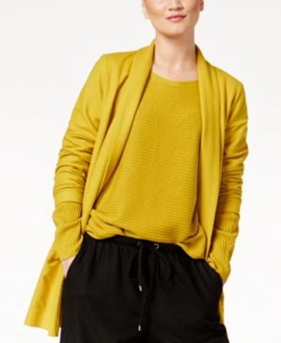 Shop Eileen Fisher Shawl Collar Open-front Wool Jacket, Regular & Petite In Mustard Yellow