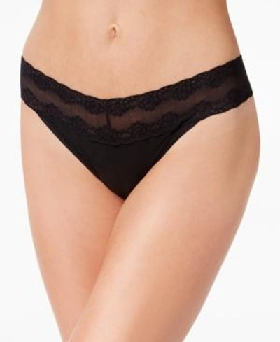 Shop Natori Bliss Perfection Lace-waist Thong Underwear 750092 In Black