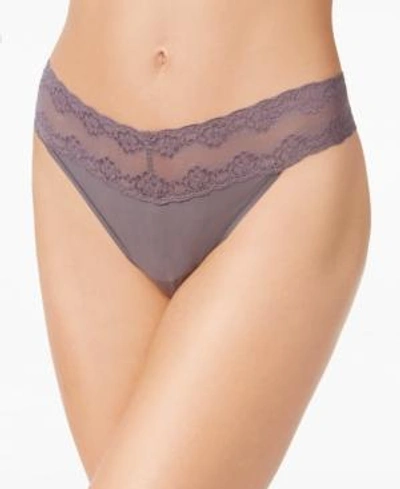 Shop Natori Bliss Perfection Lace-waist Thong Underwear 750092 In Gunmetal