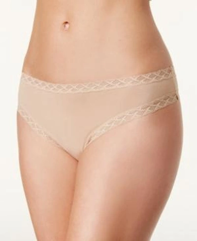 Shop Natori Bliss Cheeky Lace-trim Thong 750058 In Cafe- Nude 01