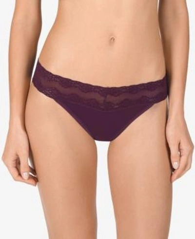 Shop Natori Bliss Perfection Lace-waist Thong 750092 In Plum Velvet