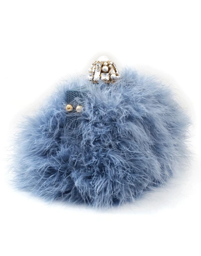 Shop Dolce & Gabbana Feather Evening Bag In Ceruleo