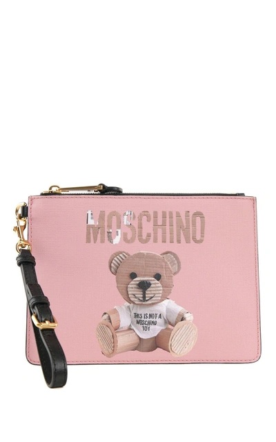 Shop Moschino Teddy Bear Faux-leather Clutch Bag In Rosa