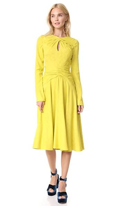 Shop Prabal Gurung Twist Dress With Keyhole In Chartreuse