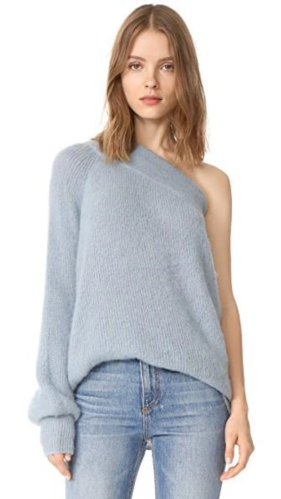 Shop Nude Off Shoulder Sweater In Light Blue