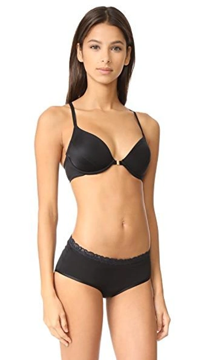 Shop Natori Demure Unlined Front Close Underwire Bra In Black/cosmetic