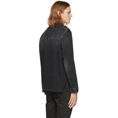 Shop Saint Laurent Black Distressed Denim Shirt Jacket In 1407 Black Denim