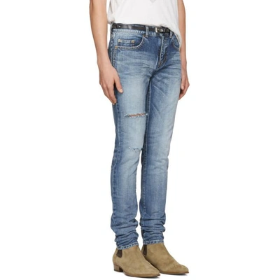 Shop Saint Laurent Blue Ripped Low-waisted Skinny Jeans In 4302 Dirty Medium Bl