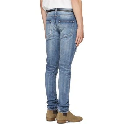 Shop Saint Laurent Blue Ripped Low-waisted Skinny Jeans In 4302 Dirty Medium Bl