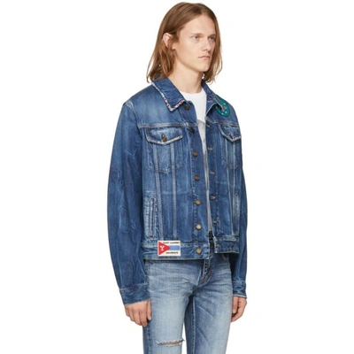 Shop Saint Laurent Blue Distressed Patches Denim Jacket