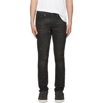 Shop Saint Laurent Black Holes Low-waisted Skinny Jeans In 1505 Medium Black