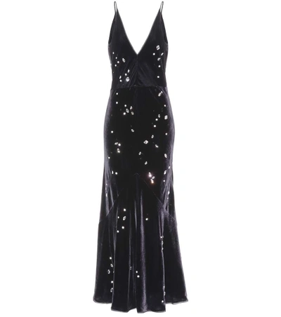 Shop Gabriela Hearst Bridget Crystal-embellished Velvet Dress In Dark Eavy Crystals
