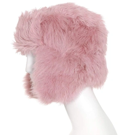 Shop Moncler Fur Ski Hat In Pink