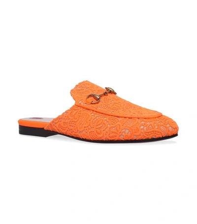 Shop Gucci Lace Princetown Slippers In Orange