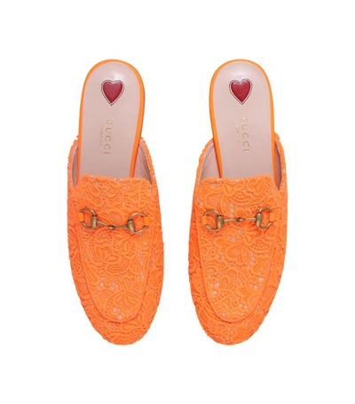 Shop Gucci Lace Princetown Slippers In Orange