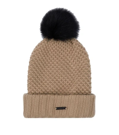 Shop Burberry Fur Pom Pom Wool Cashmere Beanie Hat In Brown