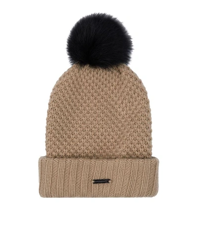 Burberry Fur Pom Pom Wool Cashmere Beanie Hat In Camel | ModeSens