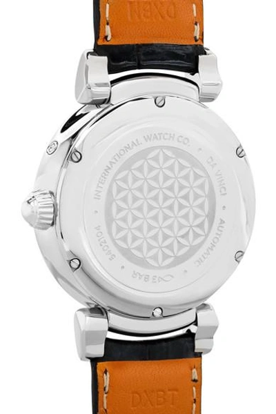 Shop Iwc Schaffhausen Da Vinci Automatic Moon Phase 36 Alligator And Stainless Steel Watch In Silver