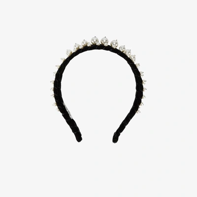 Shop Miu Miu Pearl Embellished Double Headband In Black
