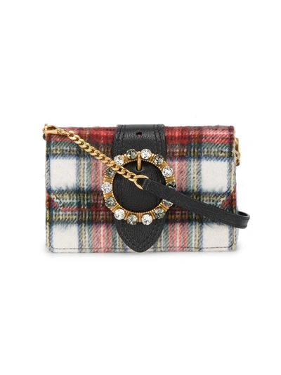 Shop Miu Miu Tartan Crystal Cross Body Bag In Nude & Neutrals