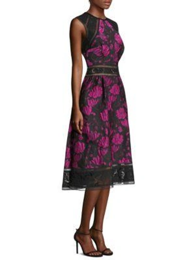 Shop Tadashi Shoji Printed Tea Knee-length Dress In Fuschia Black