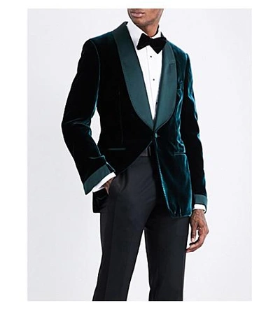 Shop Tom Ford Shelton Regular-fit Velvet Jacket In Emerald Green