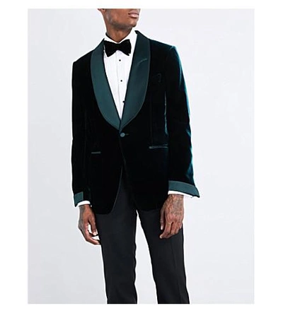 Shop Tom Ford Shelton Regular-fit Velvet Jacket In Emerald Green