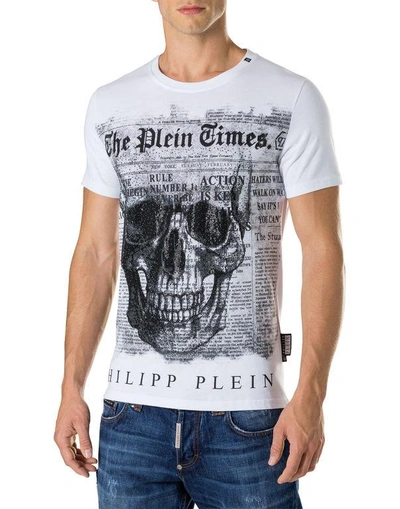 Philipp Plein Men's Short Sleeve T-shirt Crew Neckline Jumper Use In White  | ModeSens