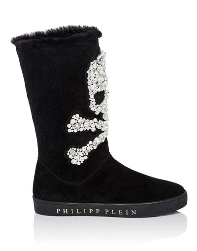 Shop Philipp Plein Boots Mid Flat "martha" In Black/nickel