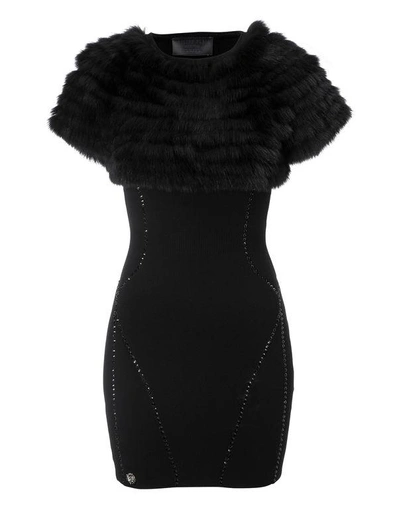 Shop Philipp Plein Knit Day Dress "kiss Diamond" In Black