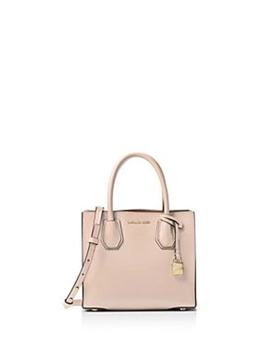 Shop Michael Michael Kors Mercer Medium Leather Messenger In Pink/gold