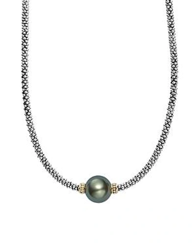 Shop Lagos 18k Gold And Sterling Silver Luna Cultured Tahitian Pearl Necklace, 18 In Black/silver