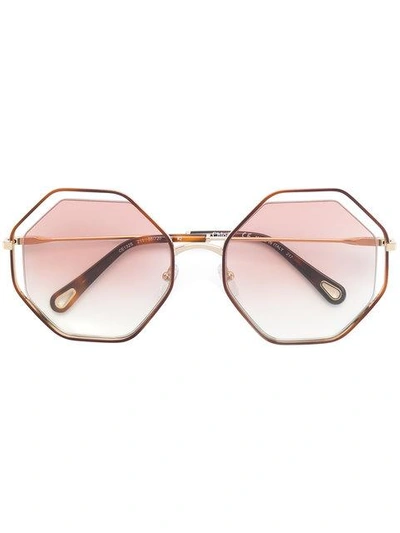 Shop Chloé Octagonal Frame Sunglasses In Metallic