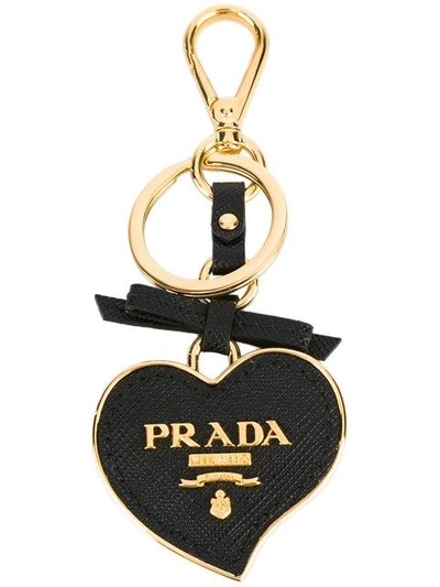 Shop Prada Saffiano Heart Keychain - Black