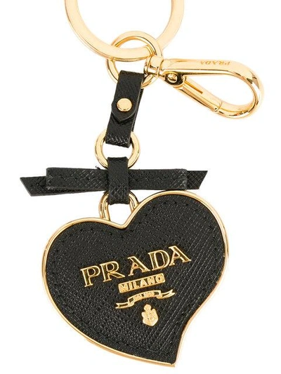 Shop Prada Saffiano Heart Keychain - Black