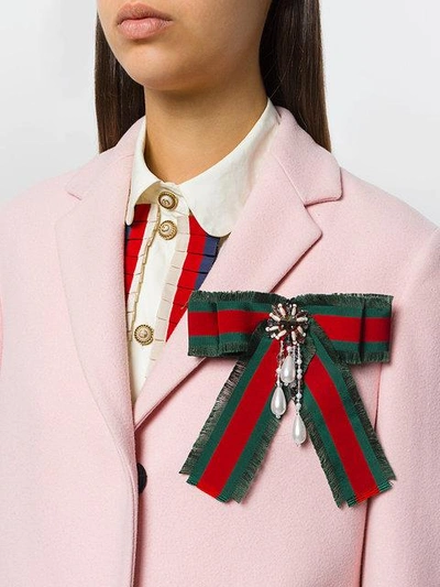 Shop Gucci Embellished Web Ribbon Brooch