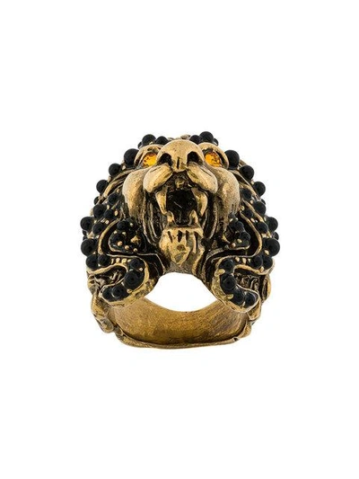 Shop Gucci Lion Head Ring - Metallic