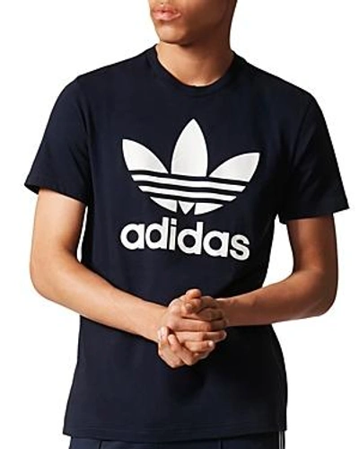 Shop Adidas Originals Trefoil Logo Crewneck Short Sleeve Tee In Legend Ink Blue