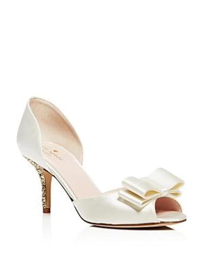 Shop Kate Spade New York Sela Satin And Glitter Mid Heel Pumps In Ivory