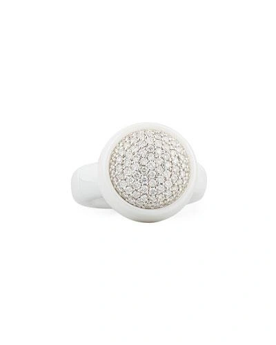 Shop Roberto Demeglio Dama Medium White Ceramic Stretch Ring With Diamonds
