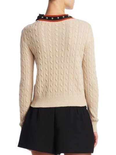 Shop Red Valentino Heart Print Cable-knit Sweater In Sand
