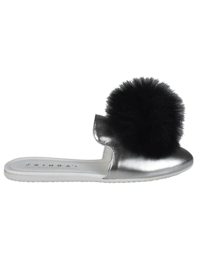 Shop Joshua Sanders Pompom Slippers In Argento