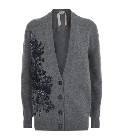 Shop N°21 Embellished Wool Cardigan In Grey