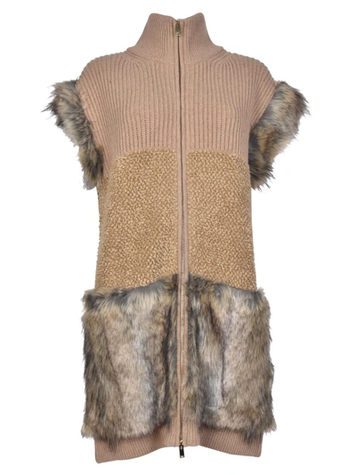 Shop Stella Mccartney Fur Free Fur-trimmed Knit Vest In Cammello