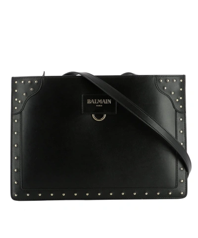 Shop Balmain Black Leather Shoulder Bag