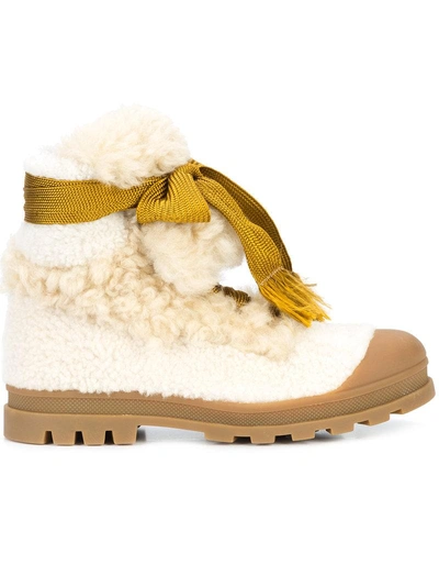 Shop Chloé Shearling Bow Lace Boots