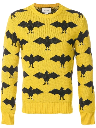 Shop Gucci Bat Jacquard Crewneck Sweater