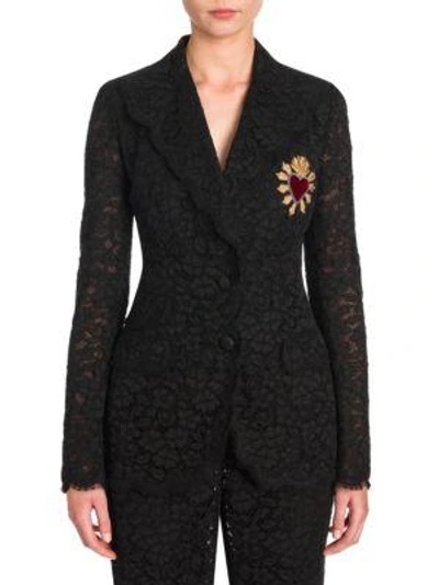 Shop Dolce & Gabbana Lace Heart Applique Jacket In Black