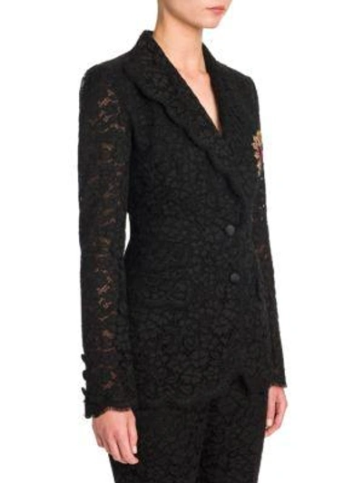 Shop Dolce & Gabbana Lace Heart Applique Jacket In Black