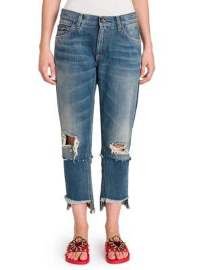 Shop Dolce & Gabbana Distressed Cropped Jeans In Denim